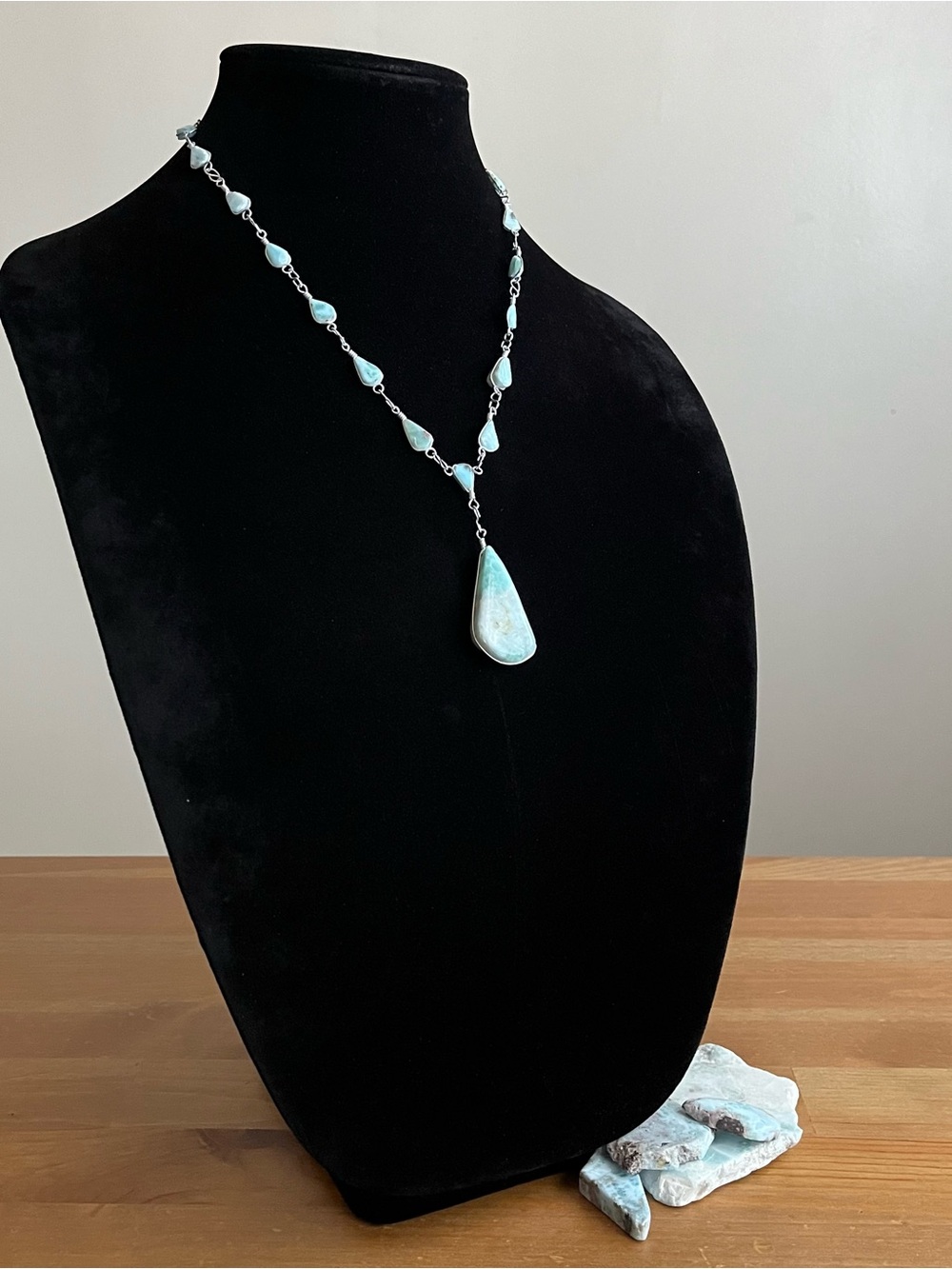 Larimar necklace sterling silver S hook jewelry stone pendant - Picture 3 of 9